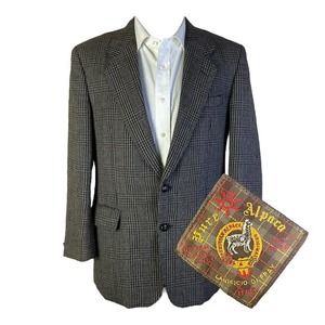 Lanificio di Pray 100% Alpaca Tweed Sport Coat Blazer Mens 42R Gray‎ Plaid